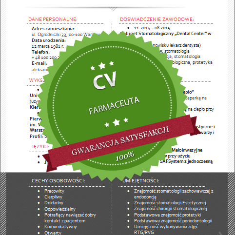 wzór cv farmaceuta