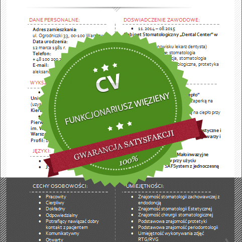 wzór cv funkcjonariusz służby więziennej
