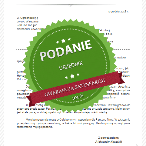 wzór podania o pracę urzędnik