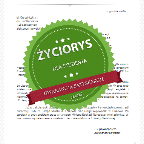 Wzór życiorysu dla studenta