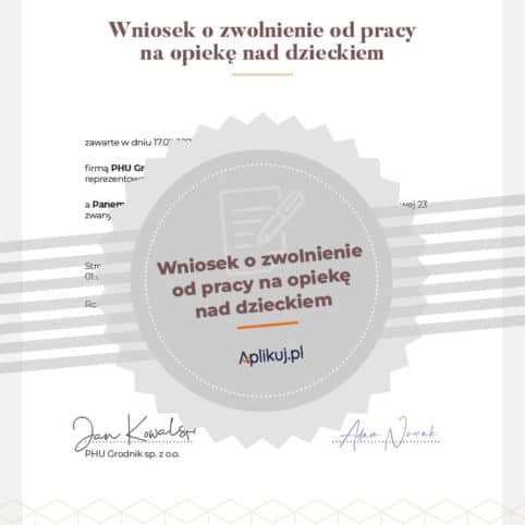 Grafika wzór wniosku o zwolnienie na opiekę