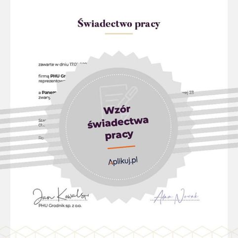 Wzór świadectwa pracy