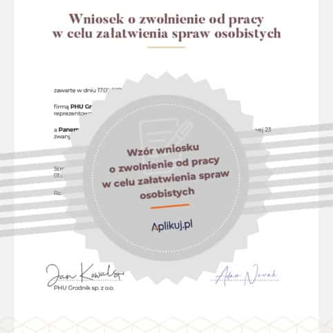 Grafika wniosek o zwolnienie na wyjście prywatne