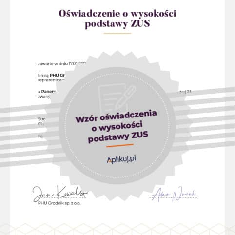 Wzór oświadczenia o wysokości podstawy ZUS