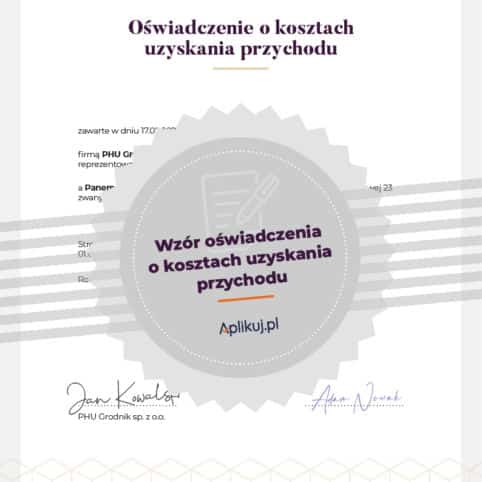 Wzór oświadczenia o kosztach uzyskania przychodu