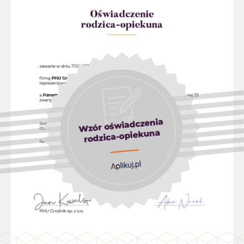 Wzór oświadczenia rodzica/opiekuna