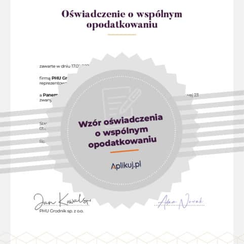 Wzór oświadczenia o wspólnym opodatkowaniu