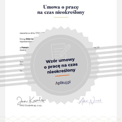 Wzór umowy o pracę na czas nieokreślony