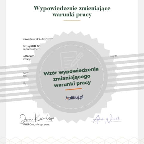 Wzór wypowiedzenia zmieniającego warunki pracy i płacy