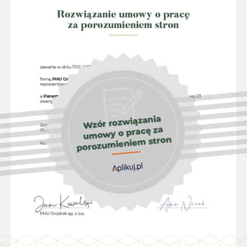 Wzór rozwiązania umowy o pracę za porozumieniem stron