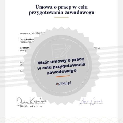 Wzór umowy w celu przygotowania zawodowego grafika