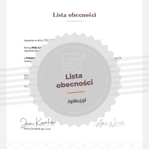 Lista obecności grafika