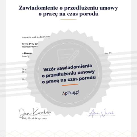 Wzór zawiadomienia o przedłużeniu umowy o pracę