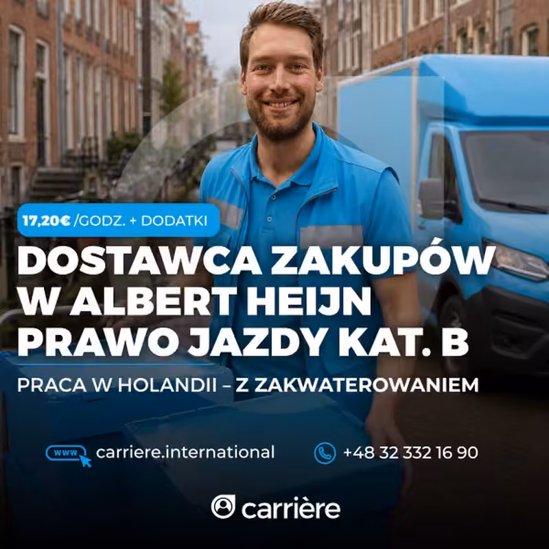 NOWA STAWKA – Kierowca kat. B – Dostawca zakupów spożywczych – 17,20 EUR/h (K/M)