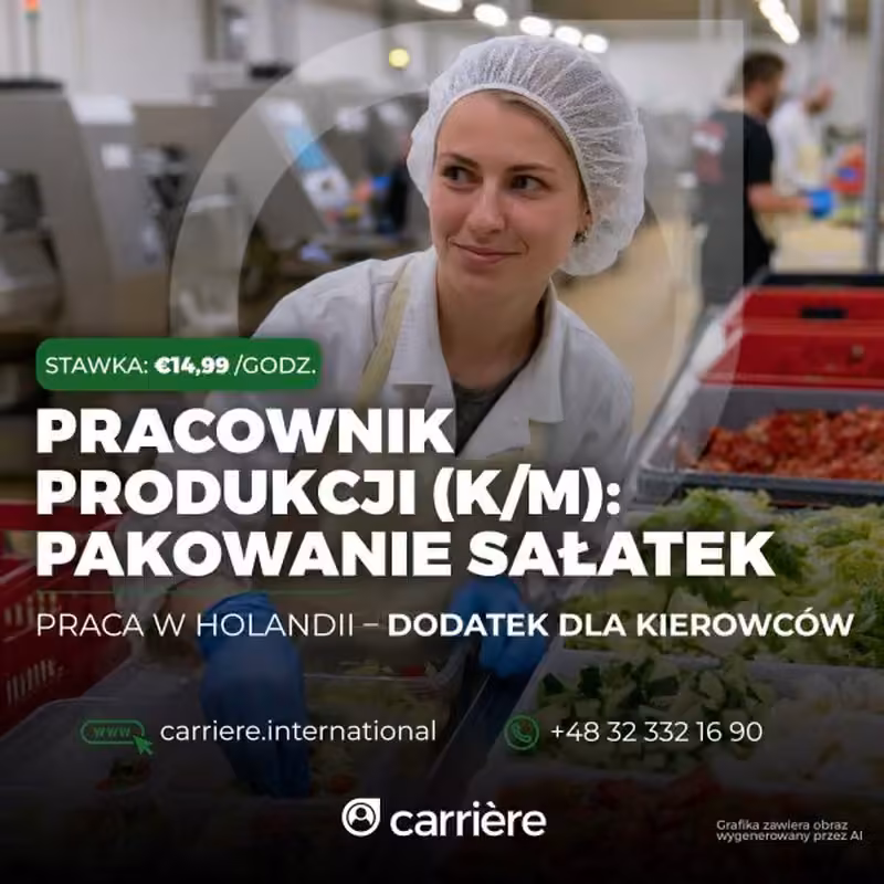 Pracownik produkcji sałatek – dodatek do €160 dla kierowcy! – BEZ JĘZYKA (K/M)