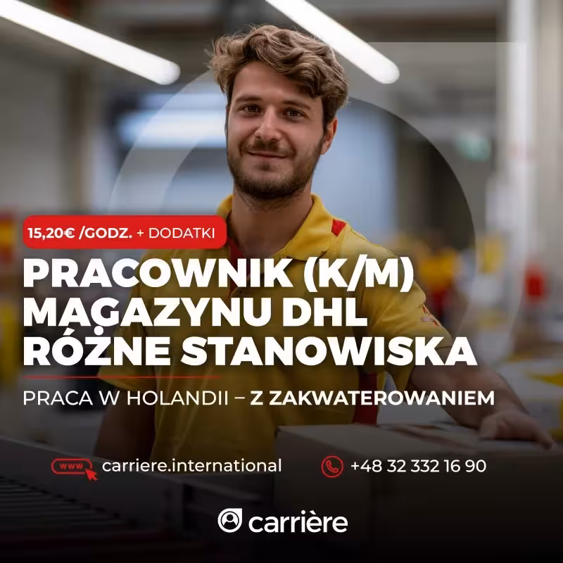 Pracownik magazynu (M/K) - DHL Weert - RÓŻNE DZIAŁY- €15,20 brutto/h | Praca w Holandii