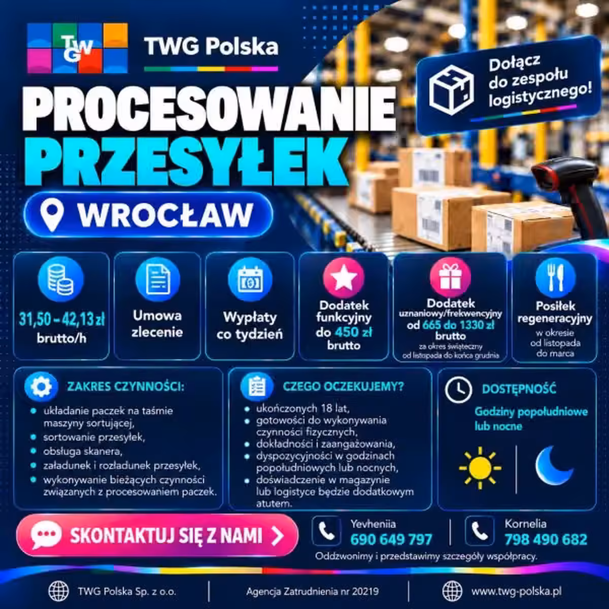 PROCESOWANIE PRZESYŁEK – WROCŁAW | 31,50-42,13 zł brutto/h