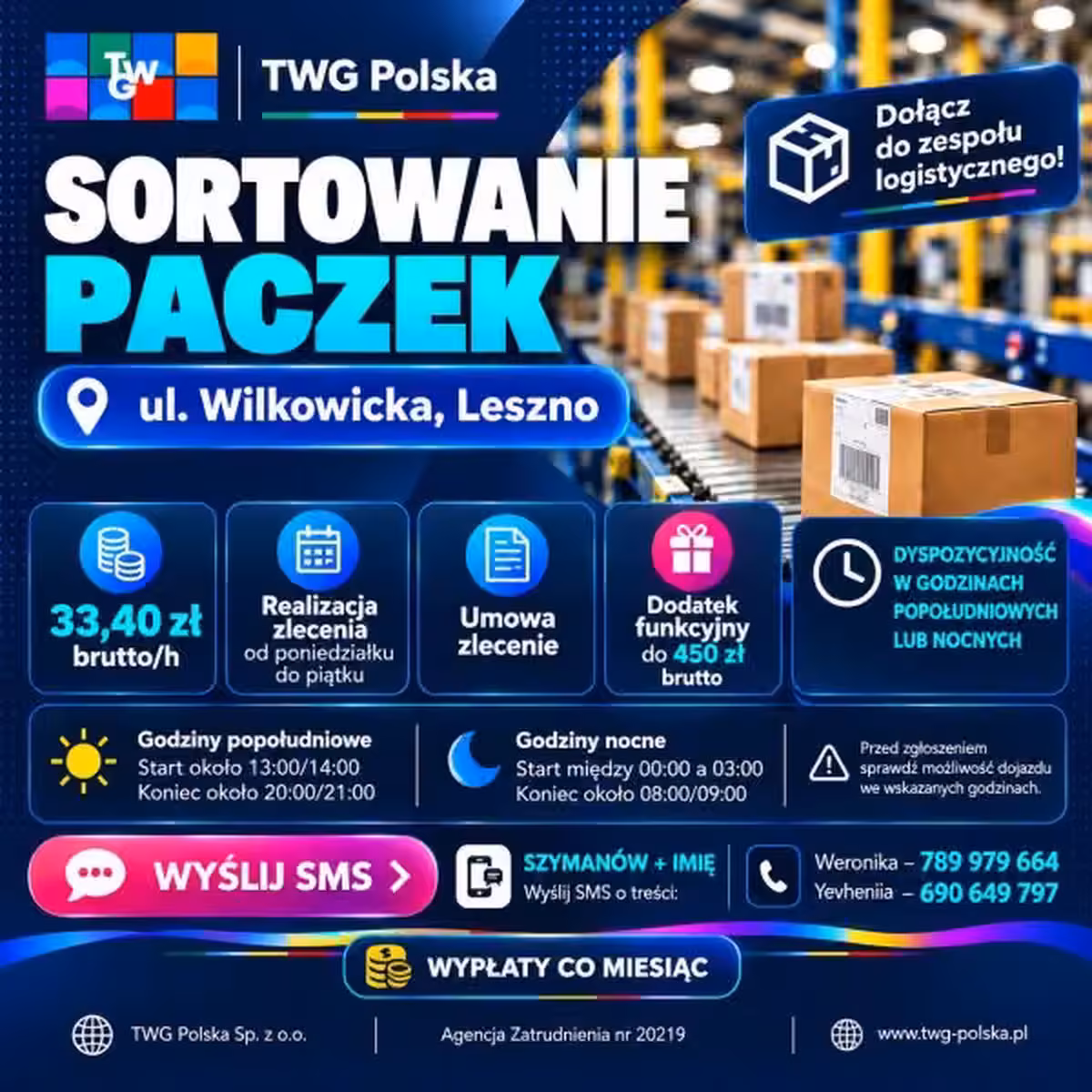 Sortowanie paczek – Leszno | 33,40 zł brutto/h