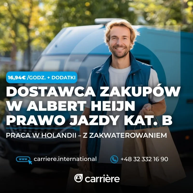 NOWA STAWKA – Kierowca kat. B – Dostawca zakupów spożywczych – 16,94 EUR/h