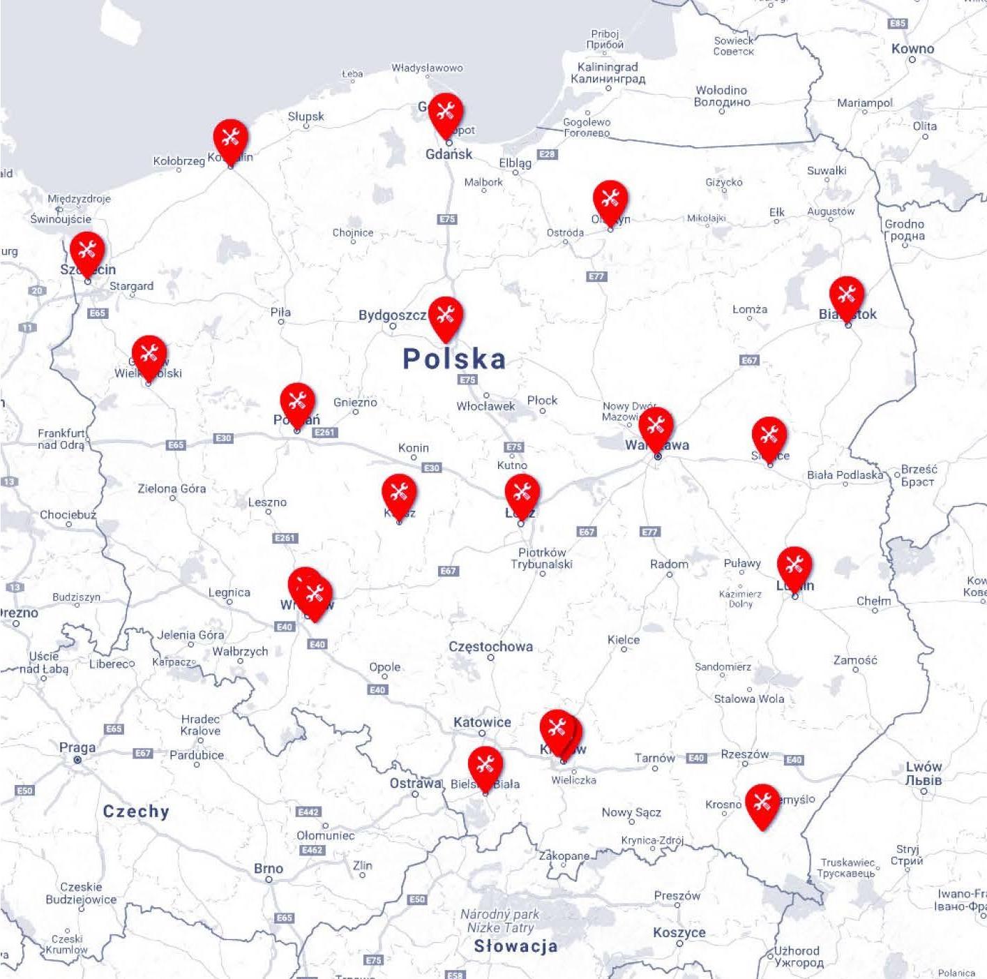 Mapa punktów serwisu Maxcom w Polsce