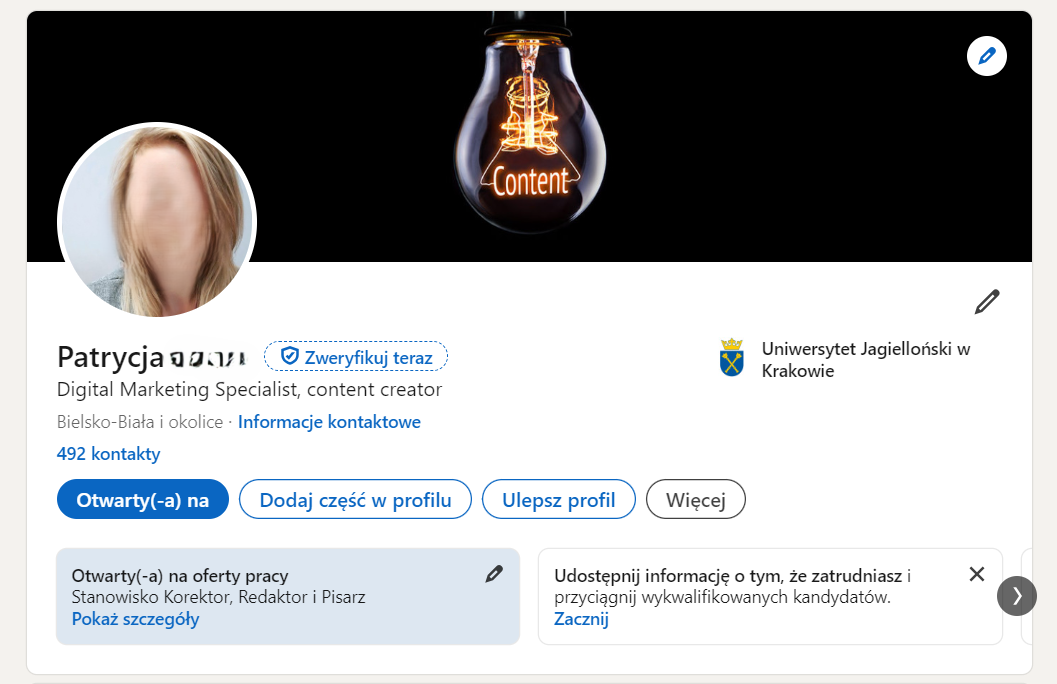 Fragment profilu na LinkedIn